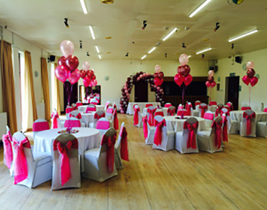Hall decorated for a wedding